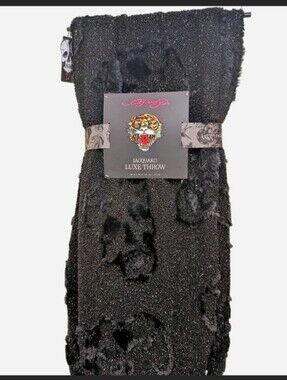 Ed Hardy Jacquard Luxe Throw Blanket Black Textured Fleece with Skulls 50x70